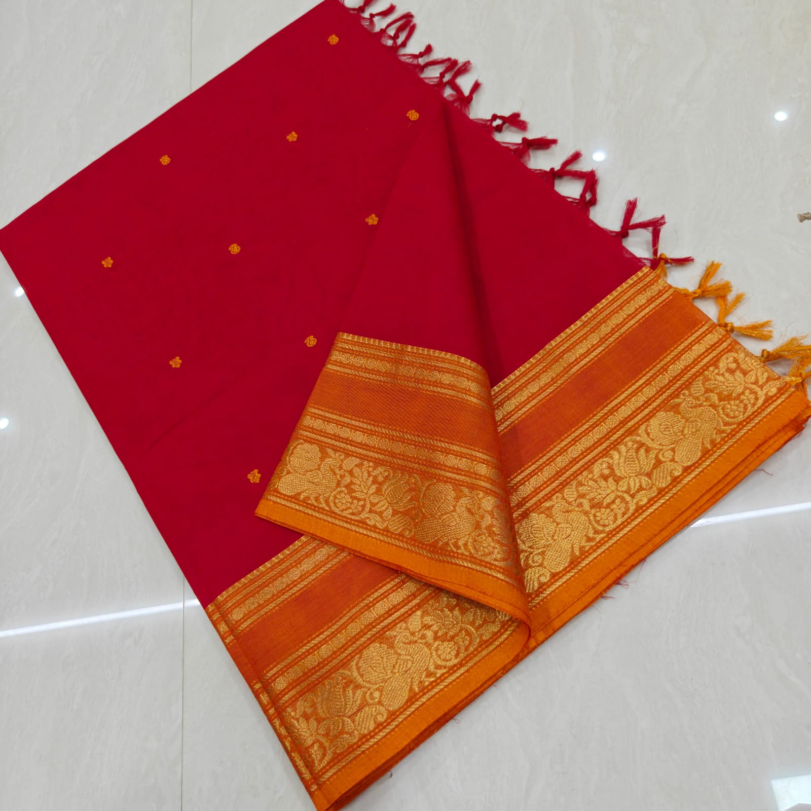 Maroon Handloom Kanchi  with Teal Blue Zari Border Cotton Saree